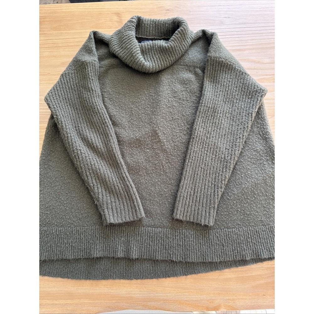 American Eagle Womens Dark Green XXL Oversized Knit Sweater Turtleneck W/ Slit